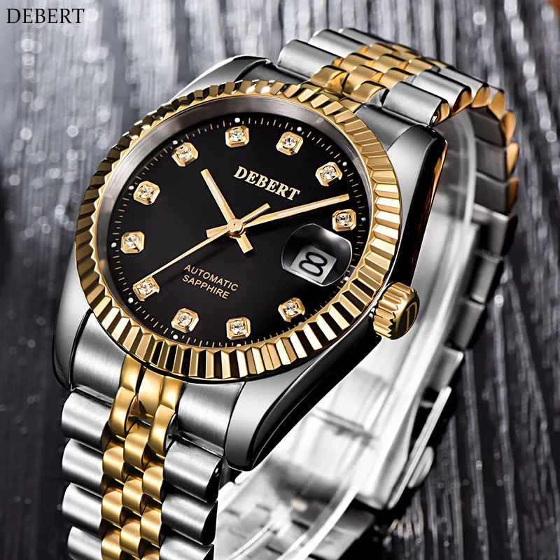 Мужские часы с бриллиантовым золотым циферблатом полностью стальные