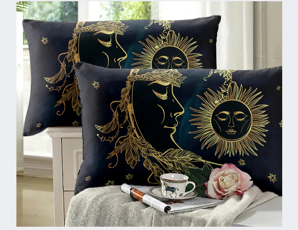 Boho дизайнерский комплект постельного белья Золотой Луны звезда печати постельное белье мультфильм покрывало черный постельное белье Наволочка Twin queen King D45