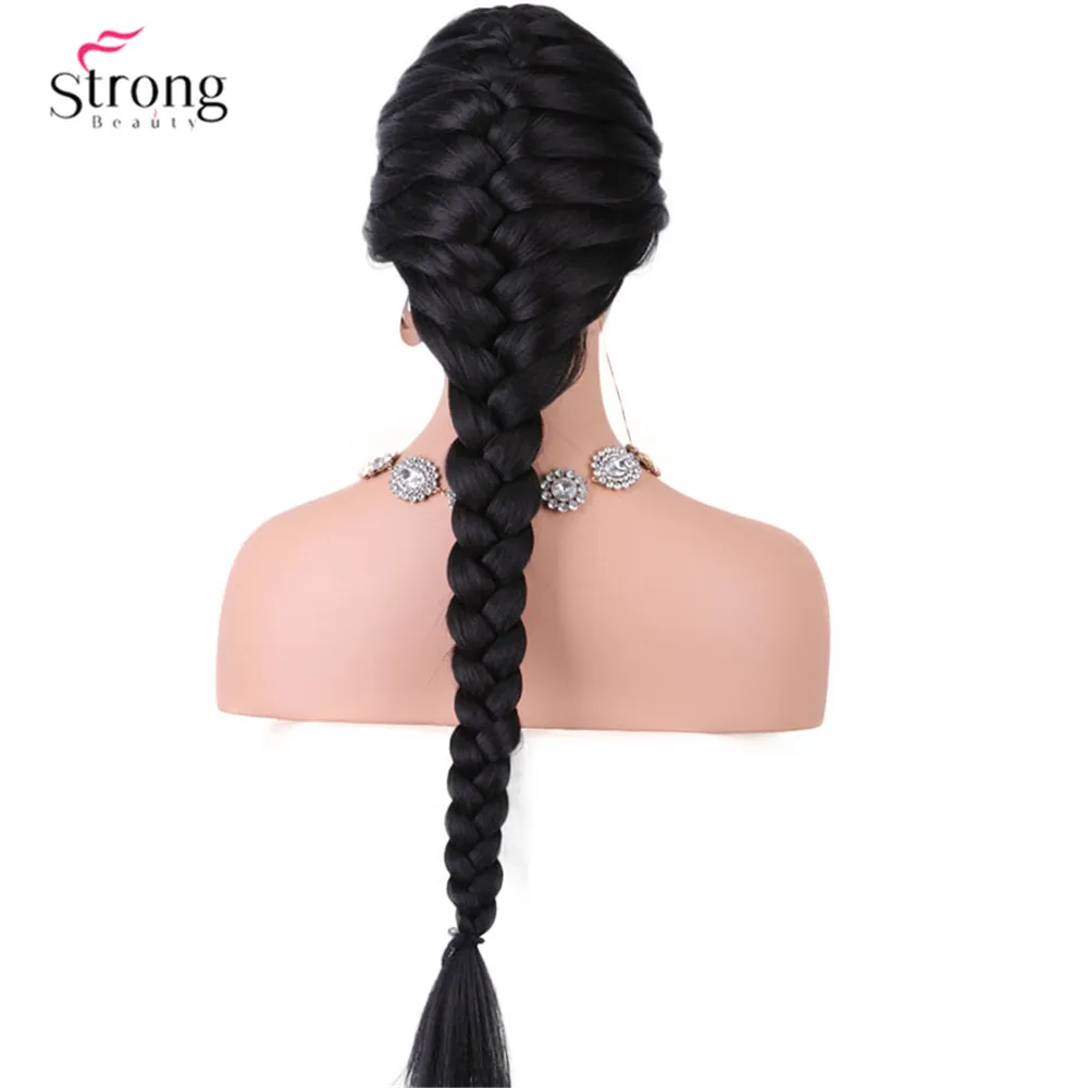 StrongBeauty французский косичка прически на кружеве парики для женщин синтетический кружевной парик черный с детскими волосами