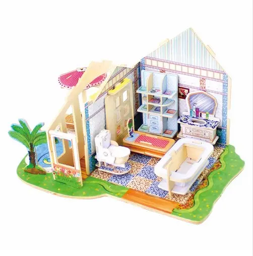 Мини-домик Robotime деревянный пазл ручной работы для ванной комнаты 3D своими руками