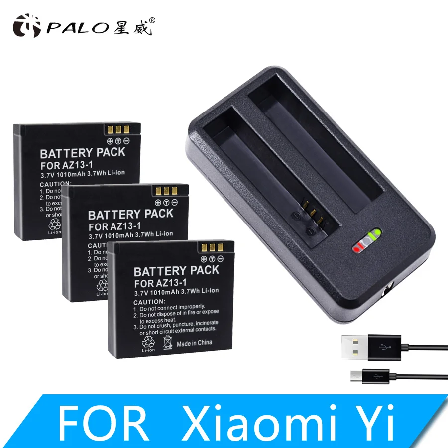 3 PCS with 1 Charger PALO 4 шт. AZ13-1 AZ13 батареи 3,7 в 1010 мАч литий-ионная Цифровая батарея для Xiaomi Yi аксессуары для экшн-камеры+ USB зарядное устройство - Цвет: 3 PCS with 1 Charger