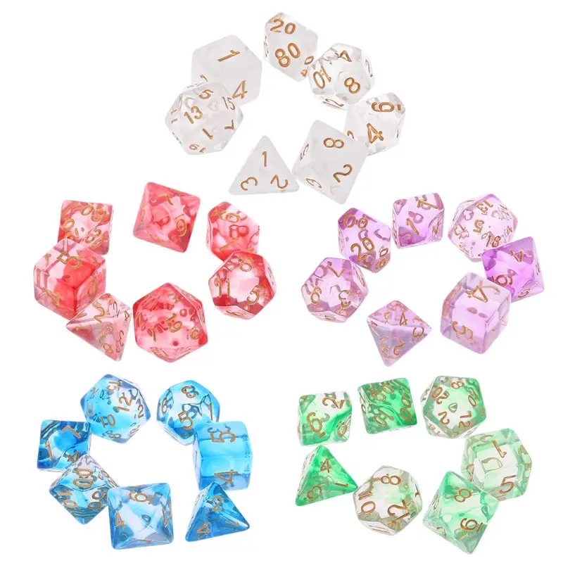 7 шт./компл. прозрачная двухсторонняя игральная кость D4 D6 D8 D10 D12 D20 подземелья и