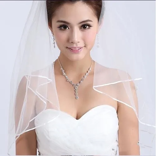 Модная простая искусственная Фата с атласным краем однослойный свадебный