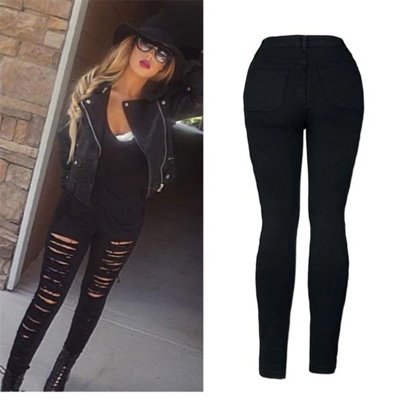 Модные джинсы для женщин женские джинсовые обтягивающие рваные брюки с высокой