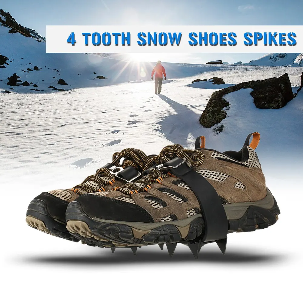 

Quality Crampons 4 Tooth Outdoor Mountaineering Hiking Antislip Ice Snow Spikes Shoe Climbing Hiking Ice Ski Winter Ice Gripper