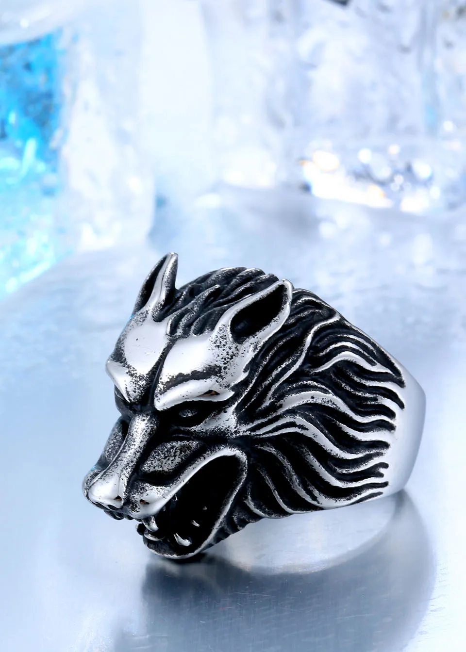 BEIER Dropshipping Cool Wolf Stainless Steel Man Punk Biker Ring BR8-075 US Size