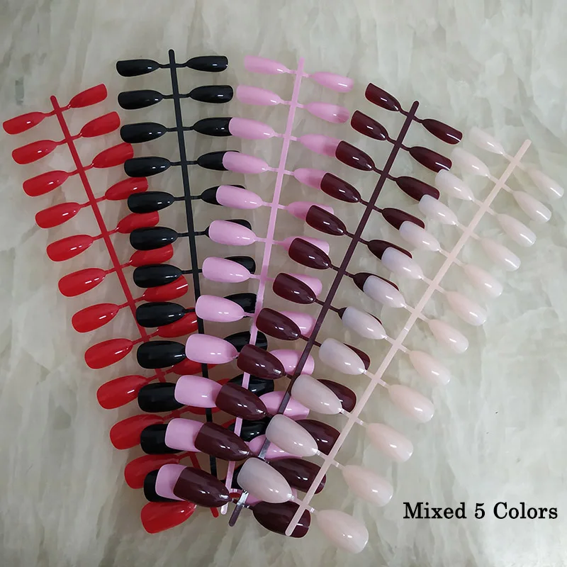 Mixed 5 Colors 120 шт./лот полное покрытие накладные ногти-стилеты ногти Короткие миндаля ногтей острый накладные ногти смешанные 18 Цвета Пресс на рисунки на ногтях Дисплей - Цвет: Mixed 5 Colors