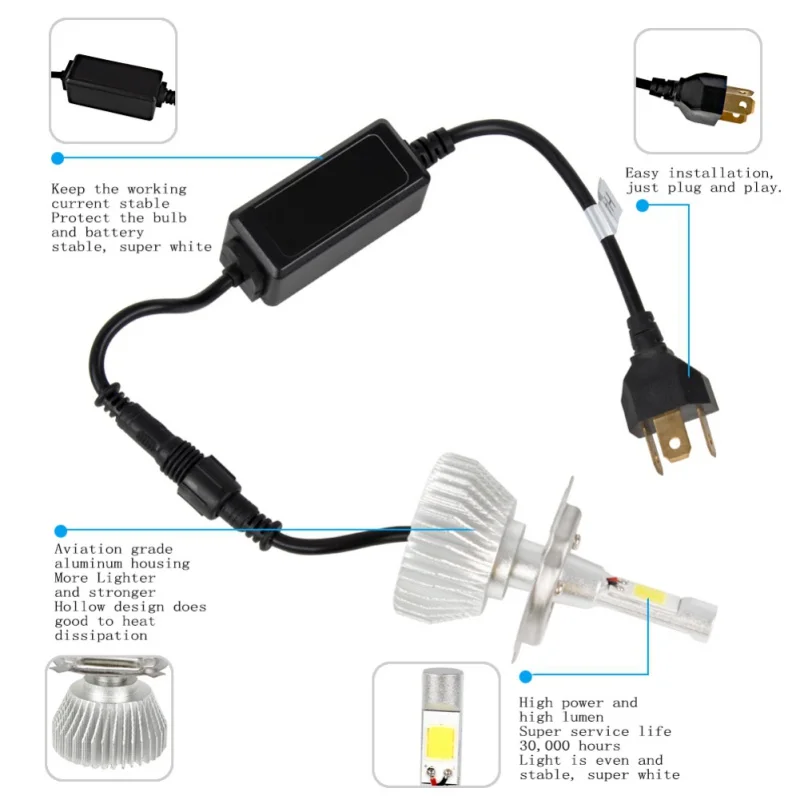 

1 Pair Car HeadlightH1 H3 H4 H7 H 880 9004 HB5 80W 6000K LED Lamp Auto External Light C6 Automobile Headlamp Car Light Source