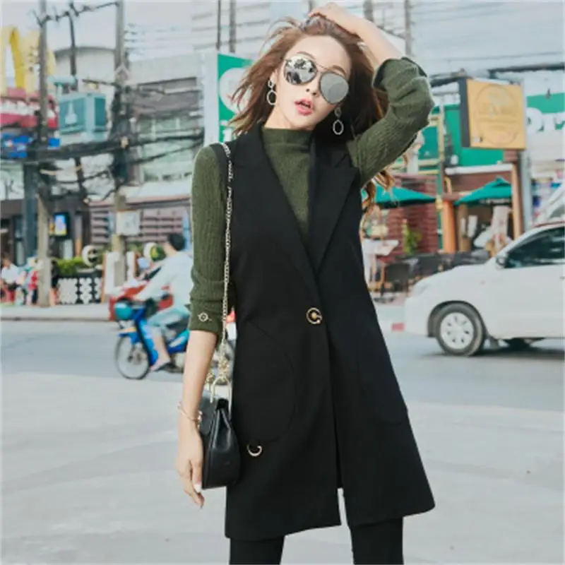 Новинка 2018 модный жилет женская черная куртка с пряжкой Женский блейзер без