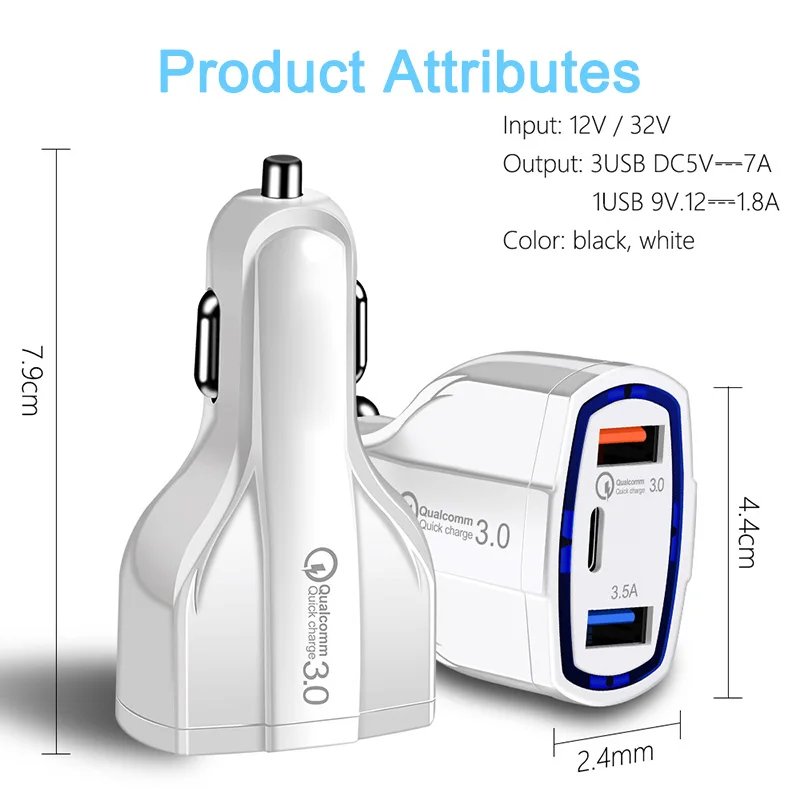 Автомобильное зарядное устройство PD QC3.0 с двумя портами USB для Samsung Galaxy 3.5A