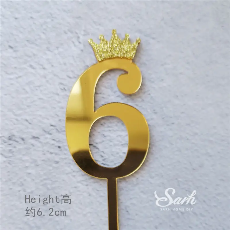 2pcs gold crown 6 Bling Золотая Серебряная корона номер» на возраст от 0 до " торт топпера, юбилейные праздничные украшения для предметы декора для дня рождения прекрасный подарок для ребенка - Цвет: 2pcs gold crown 6