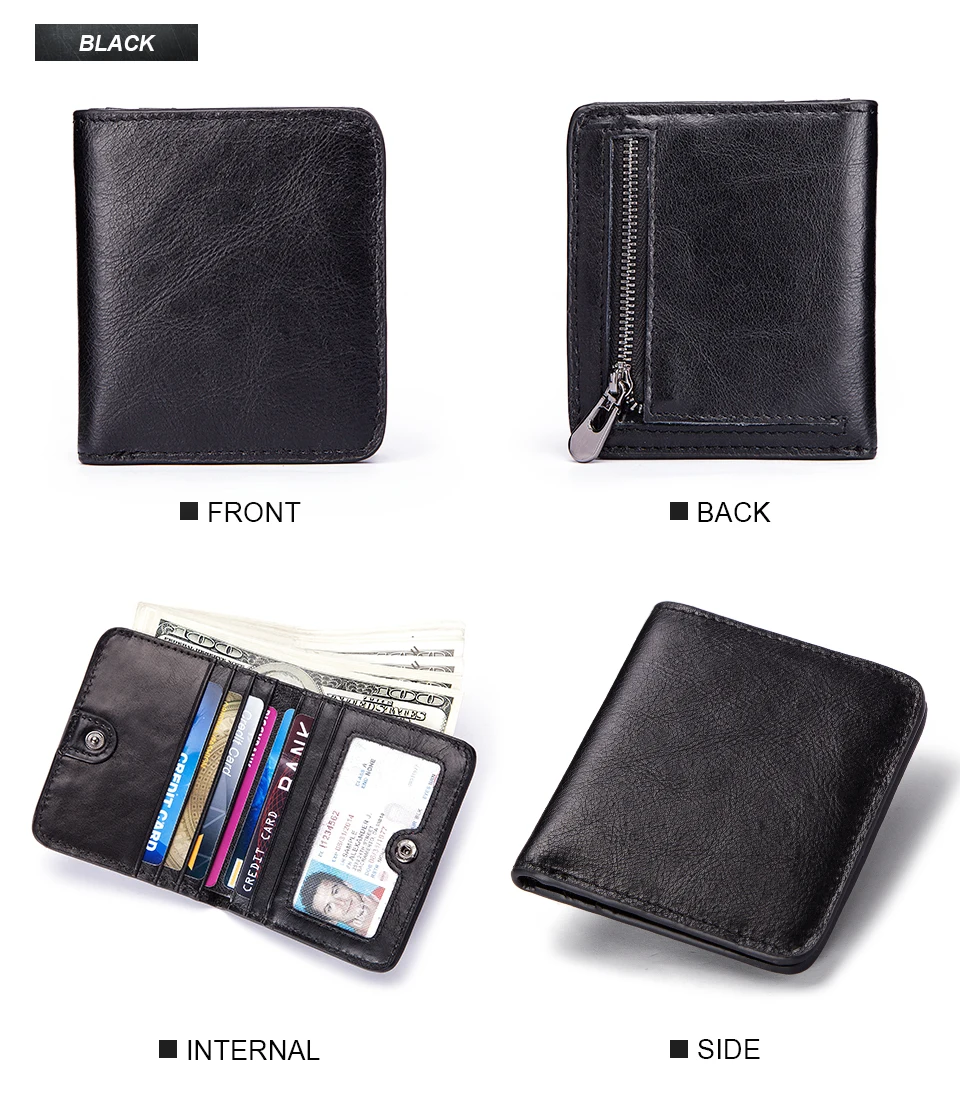 KAVIS маленький держатель для карт, кошелек из натуральной кожи, мужской кошелек для монет, мини-портмоне, зажим для денег, сумка для денег, тонкий карман на молнии