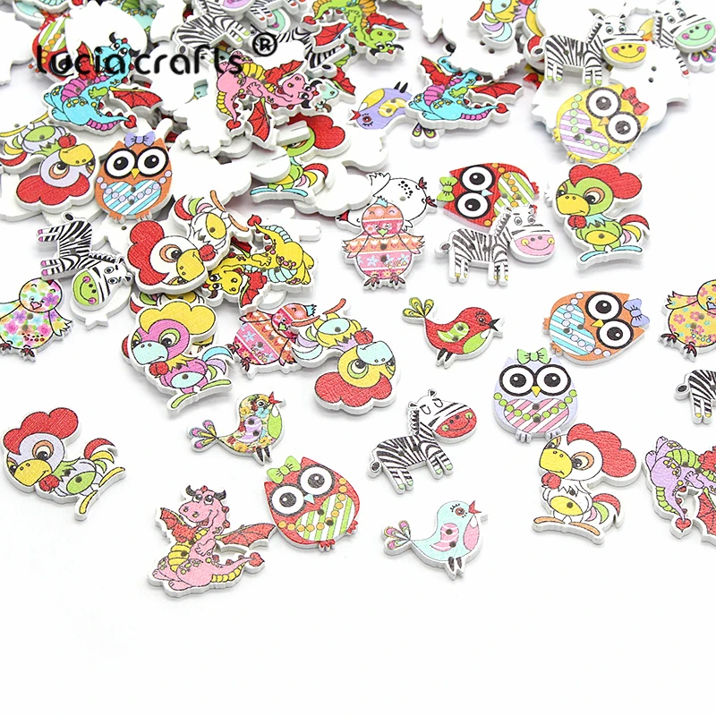 Lucia crafts 12 шт/50 шт Случайные Смешанные Мультяшные животные деревянные пуговицы 2 отверстия DIY Швейные аксессуары ручной работы для одежды E0209
