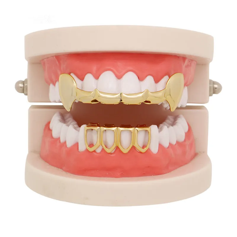 Mainlead хип-хоп Grillz верхние и нижние золотые зубы стоматологические открытые вампирские грили шапки вечерние ювелирные изделия на Хэллоуин