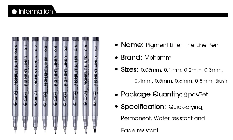 STA1PCS пигмент лайнер Pigma Micron чернила маркер для белой доски 0,05 0,1 0,2 0,3 0,4 0,5 0,6 0,8 различных наконечников, черная ручка эскизов ручки