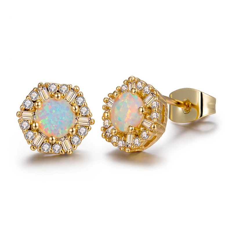 Винтаж модные золотые Цвет цветок опал Серьги гвоздики для Для женщин свадьбы