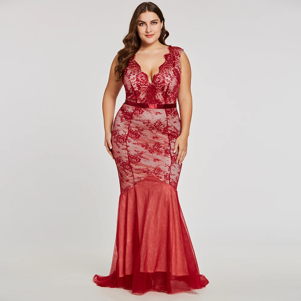 Платье бордового цвета с v образным вырезом размера плюс вечернее платье