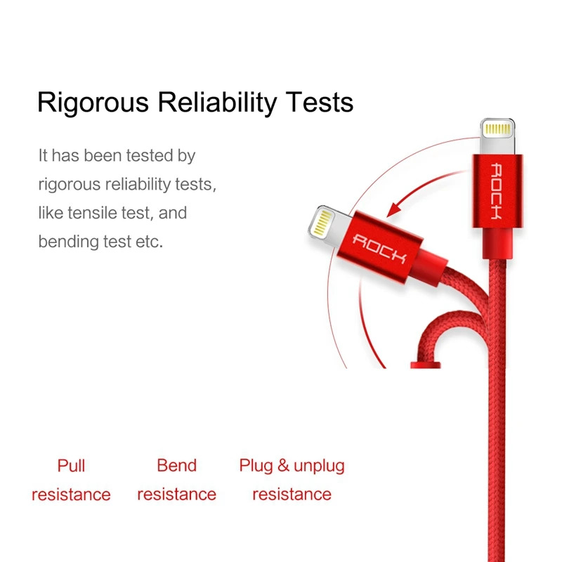 ROCK Metal MFI сертифицированный кабель Lightning USB для iPhone 5 SE 6 6s 7 plus iPad нейлоновая оплетка