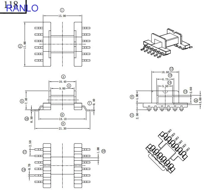 EFD15 SMD 6 + 6pin трансформатор бобин TDG Магнитный ферритовый сердечник TP4 (PC40 ) AL: 780 +/-25% |