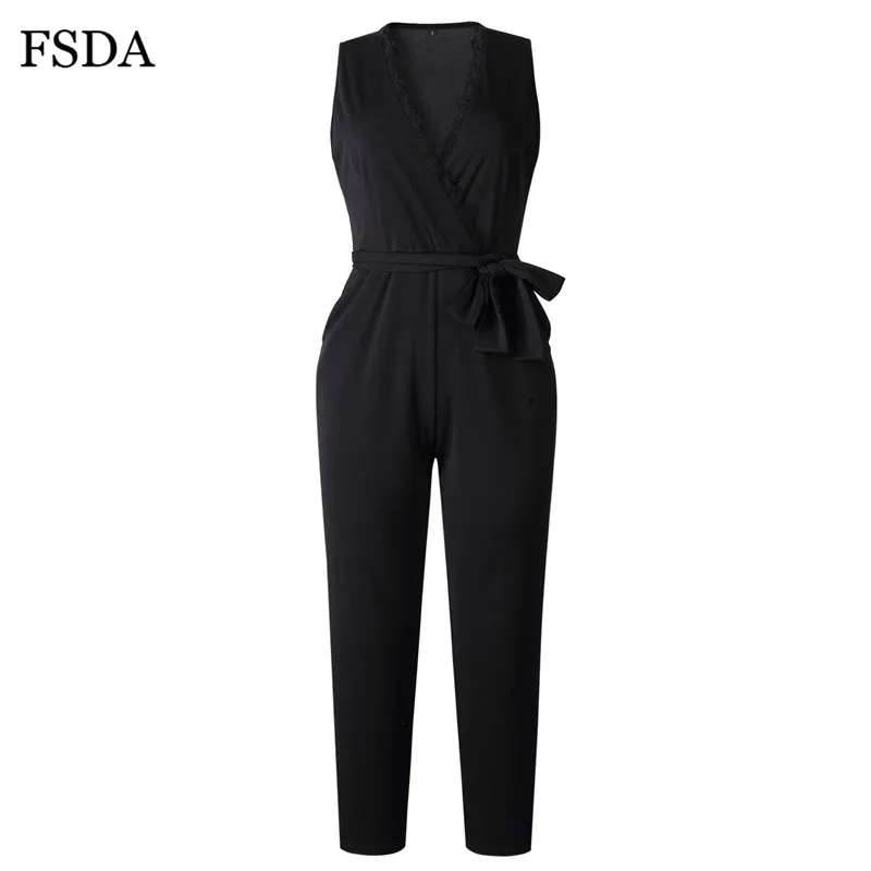 Женский кружевной комбинезон FSDA черный повседневный с глубоким треугольным