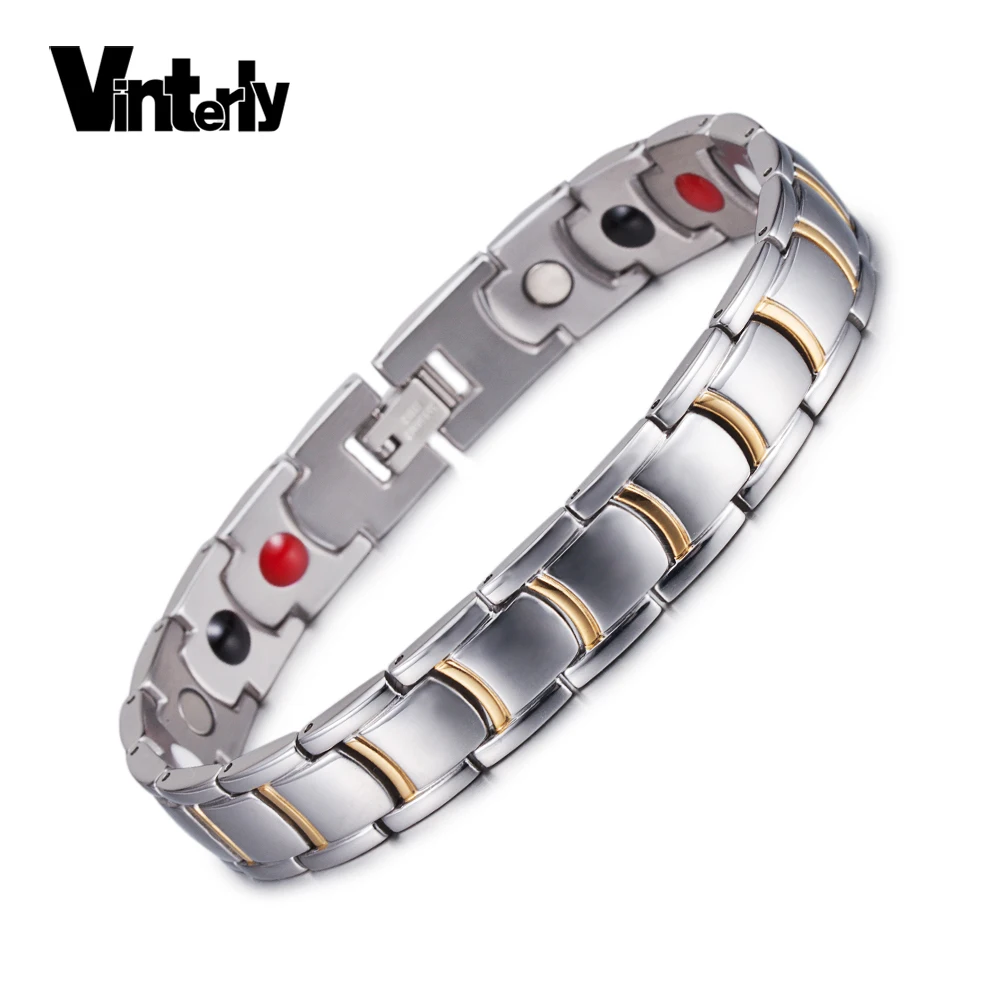 Мужской браслет из нержавеющей стали Vinterly золотистый магнитный германиевой цепи