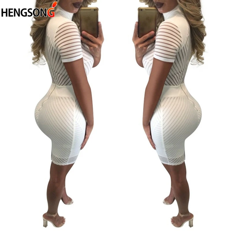 Summer women sexy hollow party mini dress fashion Slim thin Turtlenck Zipper package hip bodycon | Женская одежда