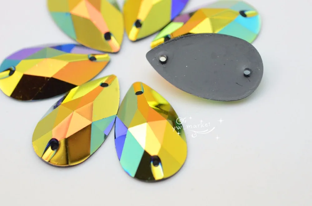 

Acrylic rhinestones Tear Drop 17x28mm Black AB Flat Back Stones Dress Sew On 50 pcs