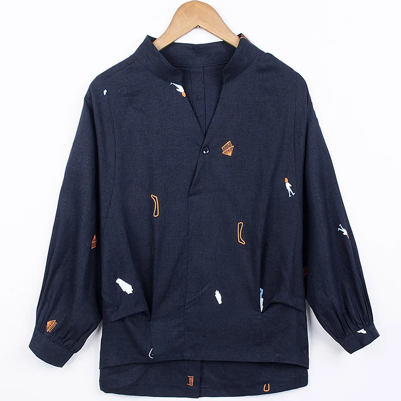 Осенняя новинка хит продаж корейская мода хлопок лен сорочка для женщин рукав