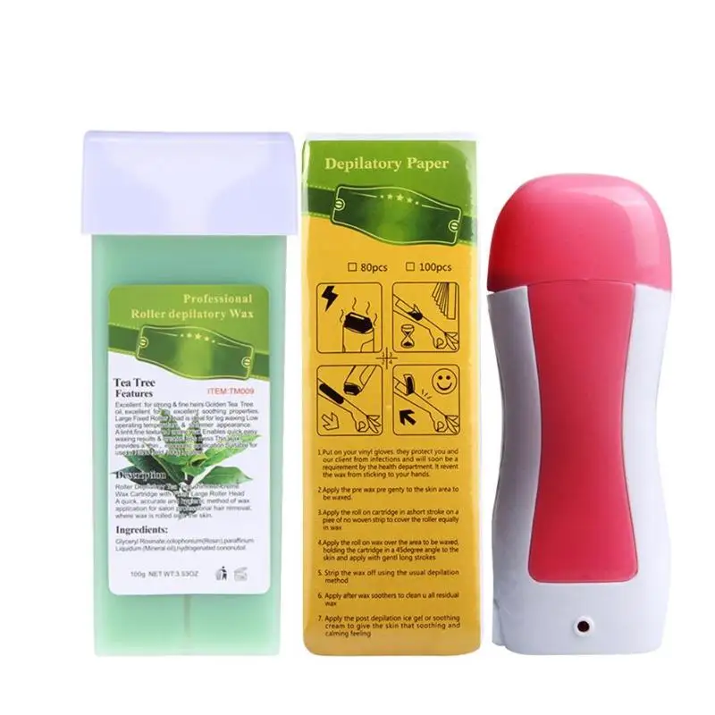 tea plant 3 в 1 воск для депиляции, влажные восковые полоски для удаления волос с эпилятором, Нагреватель картриджей, набор бумаги для восковой эпиляции - Цвет: tea plant