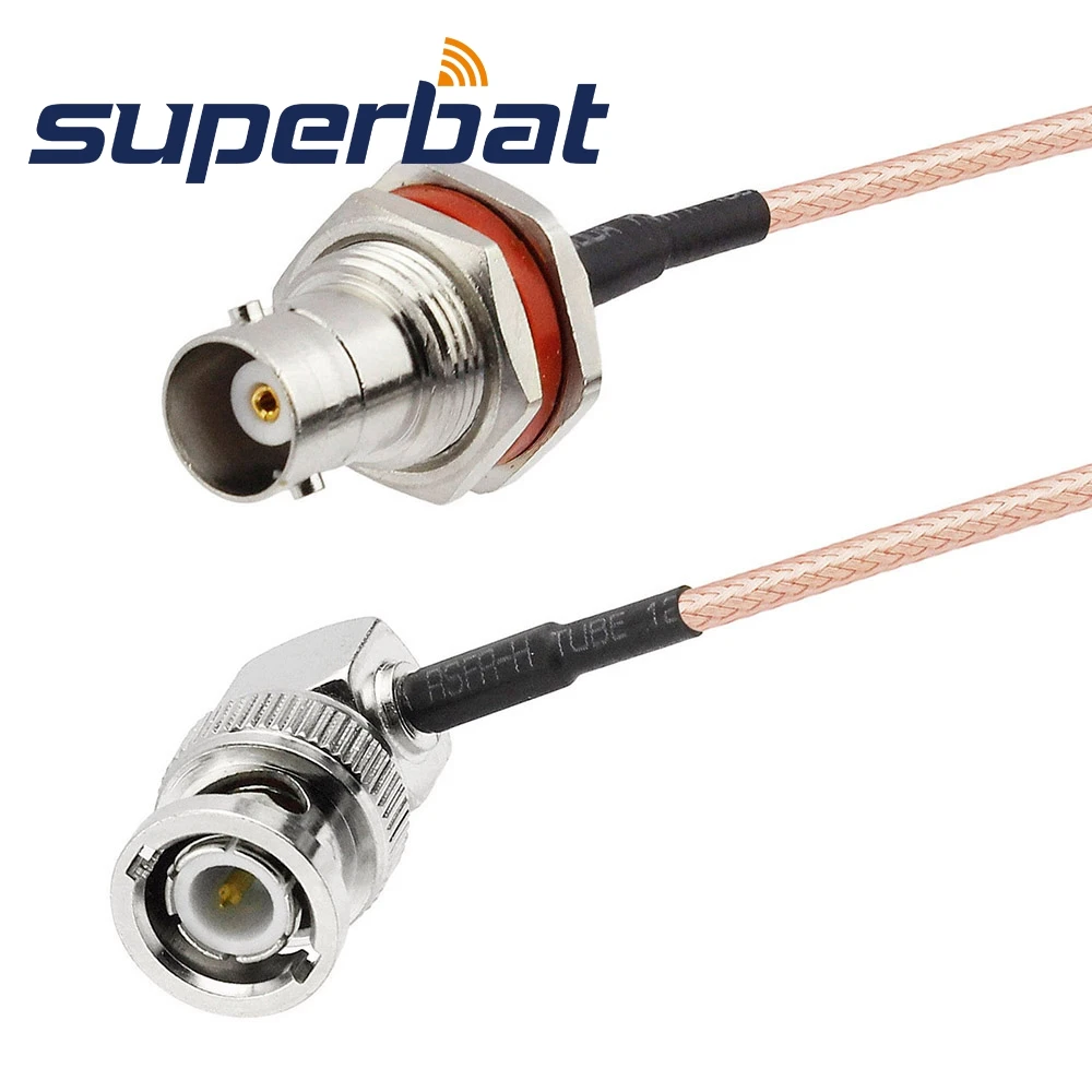 Superbat BNC Female Bulkhead to Male Right Angle Pigtail Cable RG316 15cm