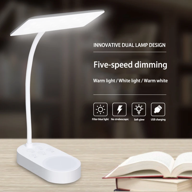 

New LED Dual Lamp Design Table Lamp Night Light Protect Eyes Led Lighting USB Charging Flexible Bed room Desk Lamps Living