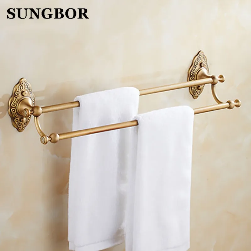 Античная Латунь Твердой Латуни Ванной Полотенце Бар Держатель Стойки Настенные