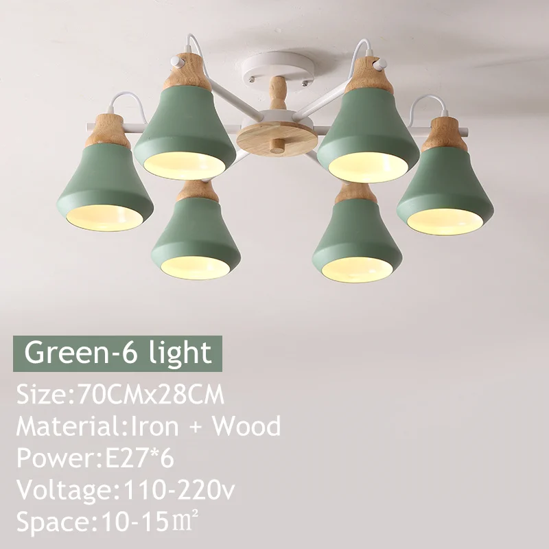 Green 6 light TRAZOS Lustre деревянная люстра для Железный Абажур для гостиной светодиодный Люстра Освещение Люстры Para Sala De Jantar домашняя лампа - Цвет абажура: Green 6 light