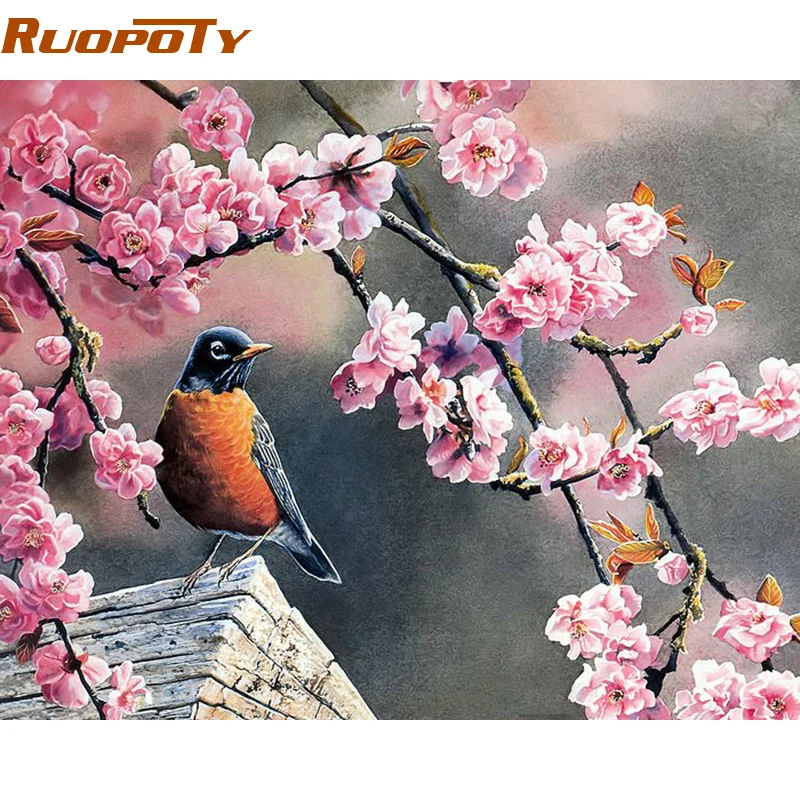 RUOPOTY Frame DIY живопись по номерам Наборы птицы цветы Животные стены Книги по искусству живопись холст ручная роспись домашнего декора уникальный Gfit