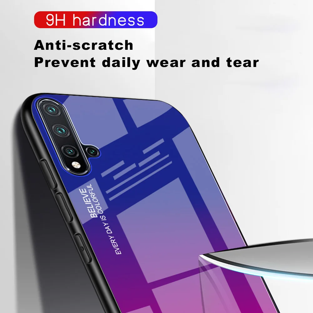 Gradient Tempered Glass Phone Case For Huawei Nova 5 5i 4E 3E 4 3 3i P20 Lite Y9 Y5 Y6 Y7 Prime Pro 2019 2018 Protective Cover | Мобильные