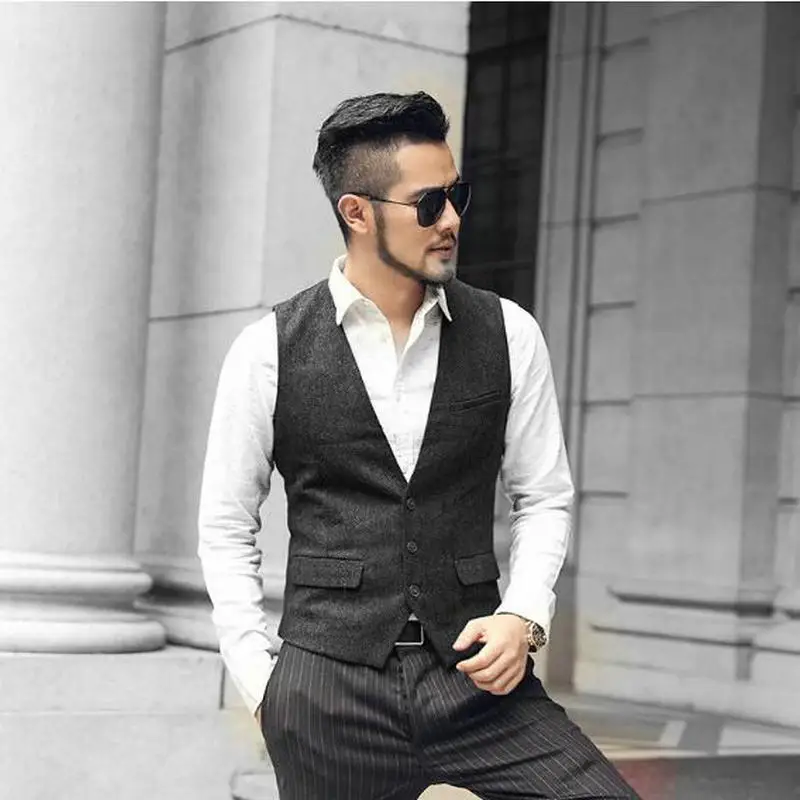 Мужской новый весенний винтажный костюм жилет мужской шерстяной текстурный