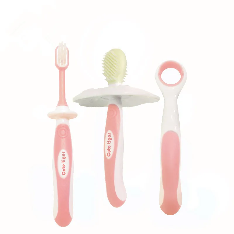 YWHUANSEN 3pcs/set Baby Silicone Deciduous Tooth Brush+Children's Training Toothbrush+Tongue Coating Cleaner Kids Teethers Items