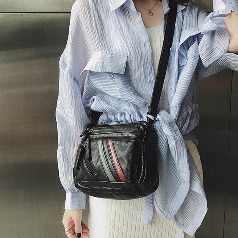 High Quality Mini Black Bag Women Very Soft Washed PU Leather Female Purses and Handbag Lady Small Messenger Bag for