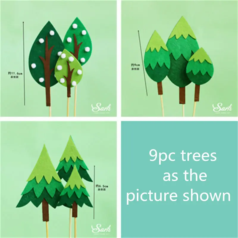 9pc felt trees set A Динозавр, украшение для малышей, лист, дерево, пчела, деревянные качели, топпер для торта, для дня рождения, вечеринки, свадьбы, принадлежности для выпечки, сладкие подарки - Цвет: 9pc felt trees set A