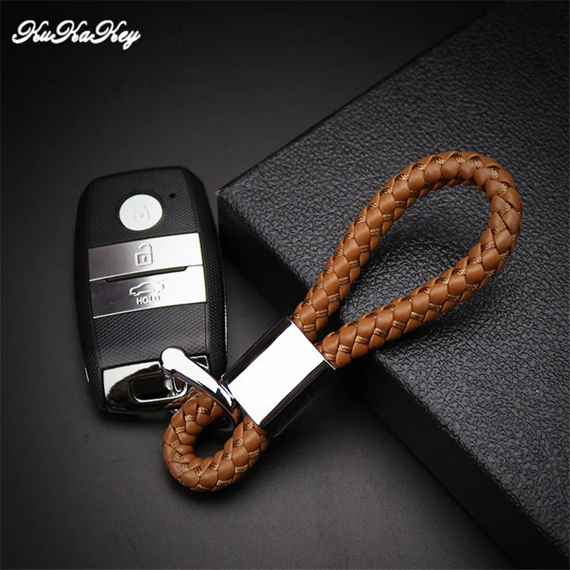 Цветной кожаный автомобильный брелок для ключей плетеный держатель