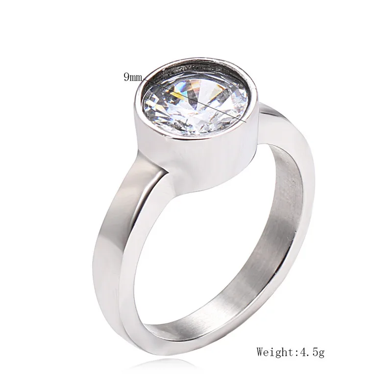 Fashion Stainless Steel Round Crystal Zircon Ring for Women Jewelry Wedding Engagement Rings Accessories | Украшения и аксессуары