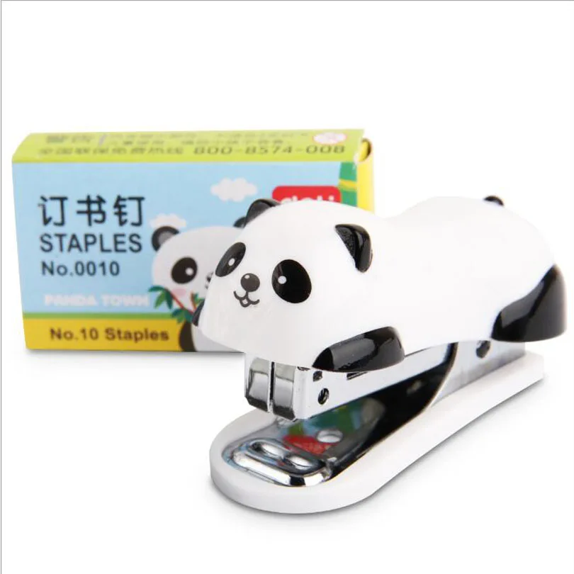 12pcs/lot Mini Panda stapler set with 1000 pcs 10# staples Paper binding tools Stationery office  school supplies G143