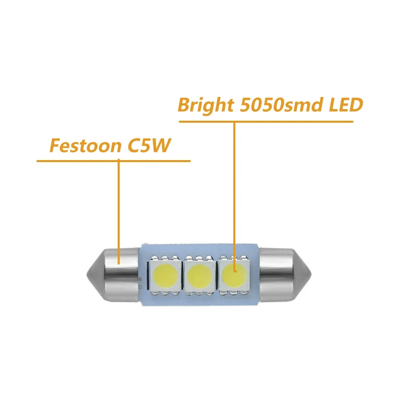10X C5W светодиодный 36 мм 3 SMD 5050 автомобильный фонарь освещения номерного знака