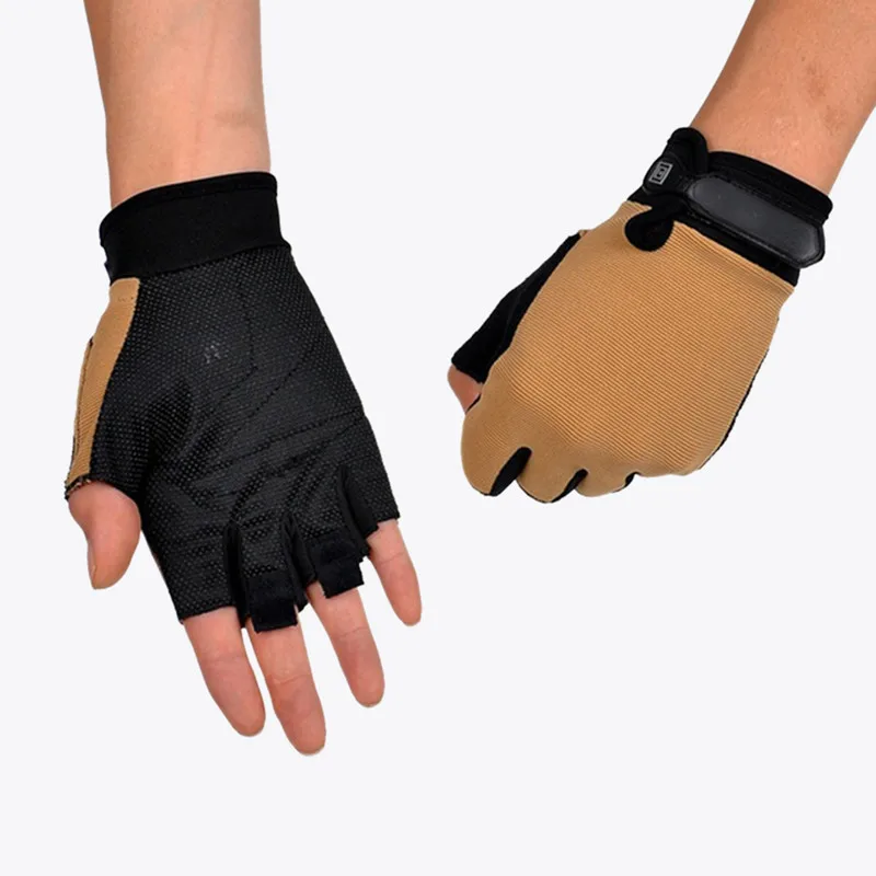 Khaki(half) Мужские уличные спортивные модные противоскользящие перчатки для верховой езды, ветрозащитные перчатки - Цвет: Khaki(half)