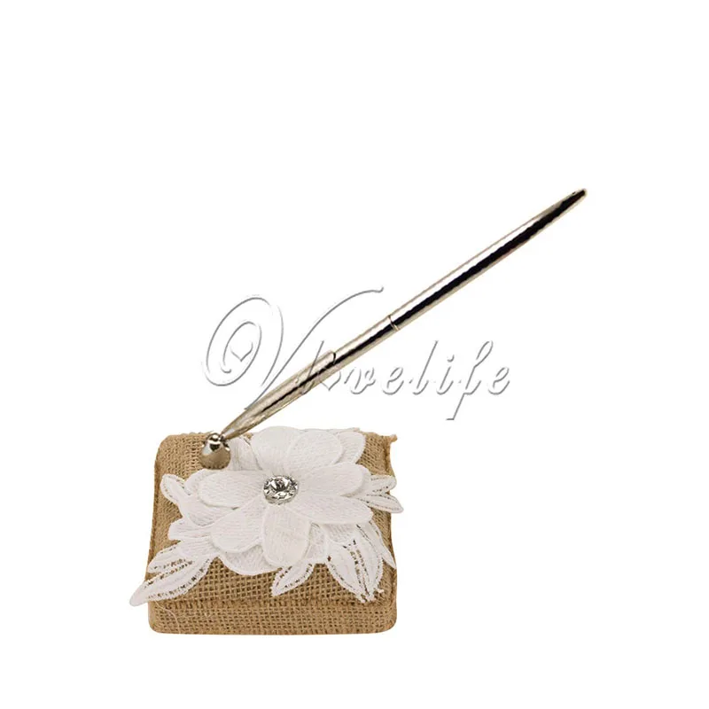 Набор ручек для свадьбы с белыми цветами перьевая ручка и держатель подставка