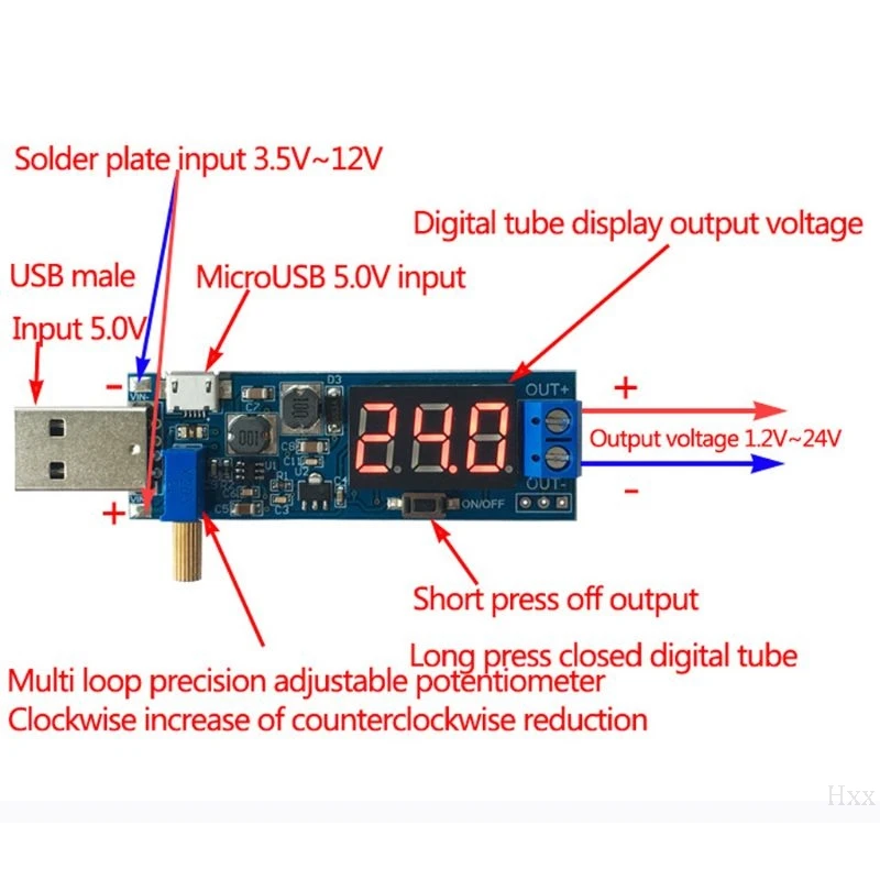 DC-DC 5V до 1,2 V-24 V USB Шаг вверх/вниз Питание Модуль Регулируемый преобразователь