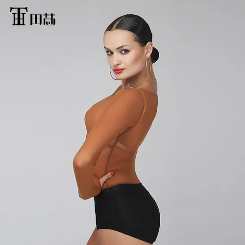 as photo Классическая одежда для латинских танцев, Сетчатое Боди для танцев с длинным рукавом - Цвет: as photo
