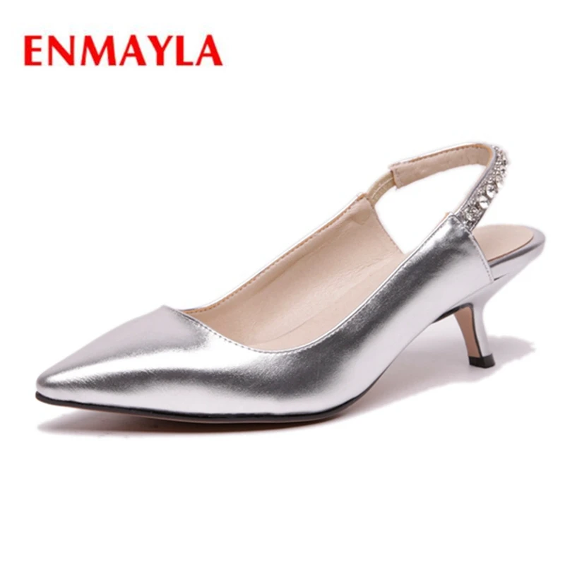 

ENMAYLA New arrival women pointed toe back crystal slip-on pumps lady classic cat thin heel pumps ZYL465
