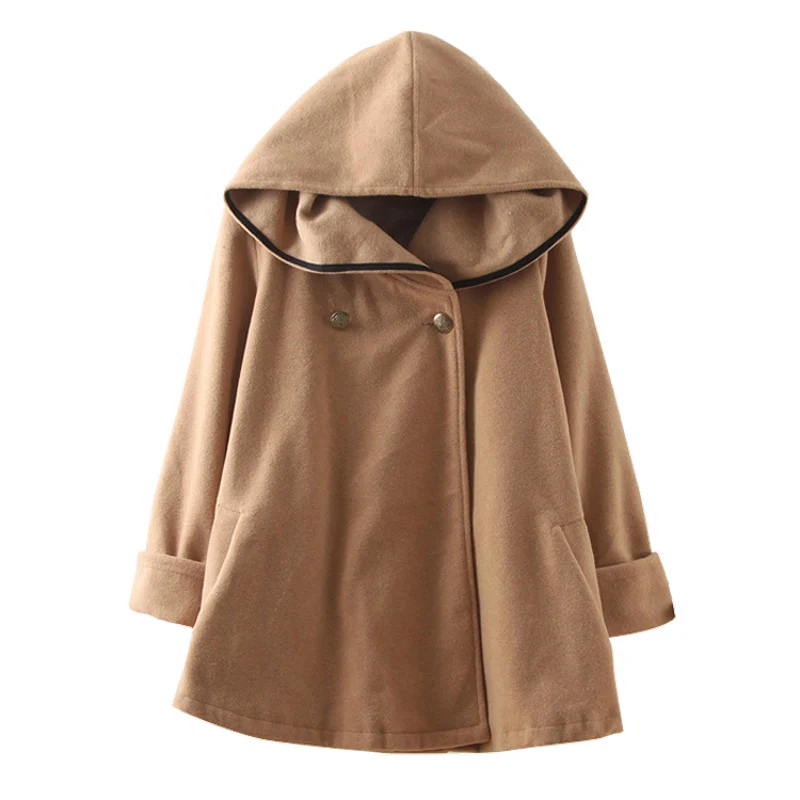 khaki thicking Модное женское Шерстяное Пальто в европейском стиле, зимнее осеннее пальто пончо и накидки, Женская куртка с капюшоном, повседневный Тренч - Цвет: khaki thicking
