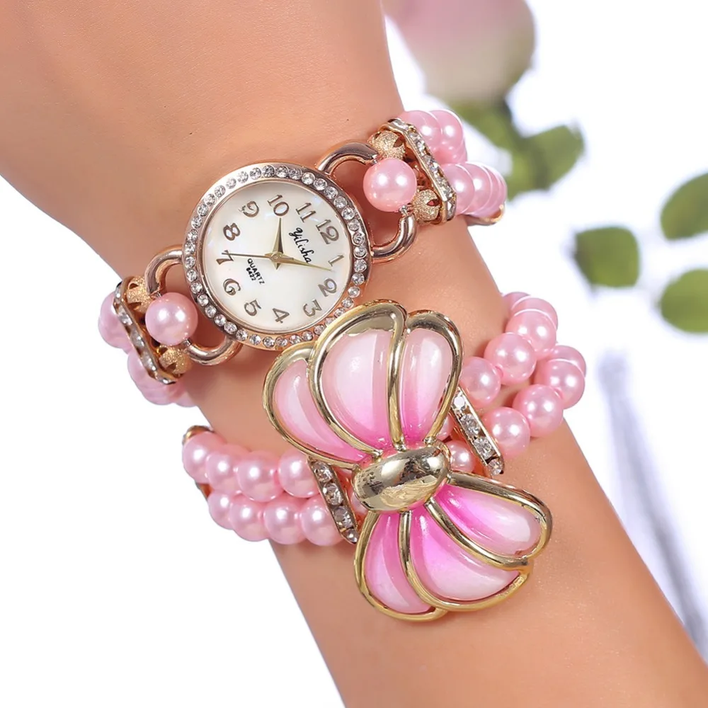 

New Listing Fashion Crystal Rhinestone Women Watch Fashion Pearl Bracelet Watch Women Quartz Watch Valentine DayGift Reloj Mujer